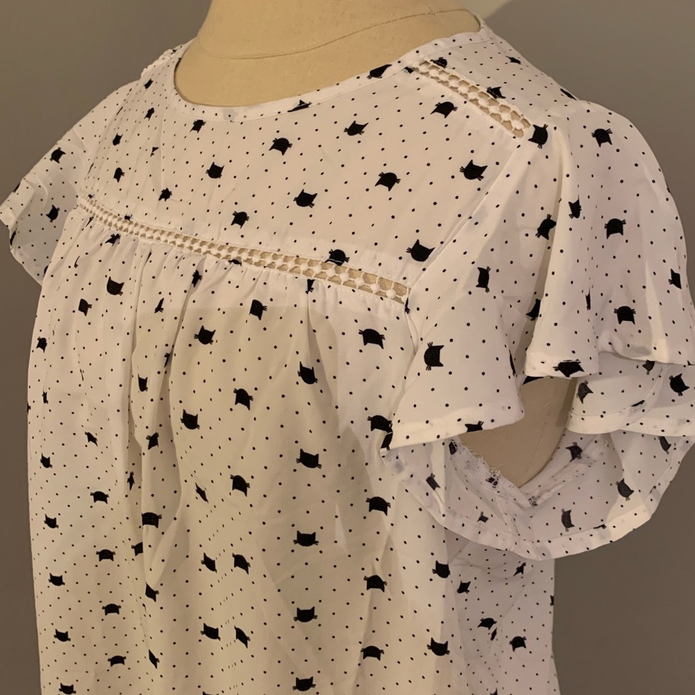White Polka Dot Cat Blouse